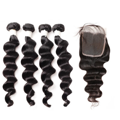 

Allove 9A Remy Hair Brazilian Human Hair Weave Loose Deep 4pcs Bundles with Lace Closure Virgin Cheap Hair Extensions