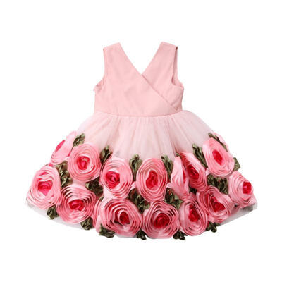 

Hot fashion Kids Baby Girls Flower Princess Dress Rose Flower Bowknot Party Pageant Bridesmaid Tutu Dress