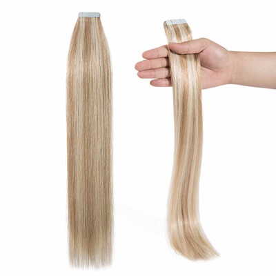 

Tape in Human Hair Extensions Highlight Balayage Long Straight Seamless Skin Weft Glue in Hairpieces Invisible Double Sided Tape