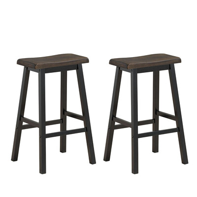 

Set of 2 Bar Stools 29"H Saddle Seat Pub Chair Home Kitchen Dining Room Brown-Gray