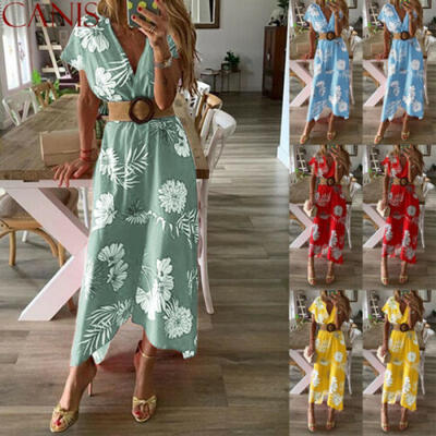 

Women Boho Floral Long Maxi Dress Cocktail Party Holiday Summer Beach Sundress