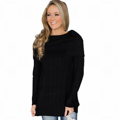 

Lapel long sleeve bottomed knit shawl pullover