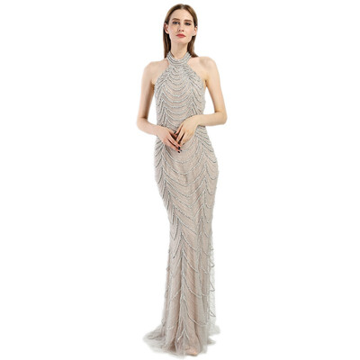 

Halter Backless Sexy Diamond Mermaid Evening Dresses Long Elegant Evening Gowns 2018 Real Photo