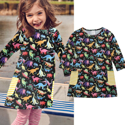 

Dinosaur Toddler Kid Baby Girl LongShort Sleeve Cotton Casual Dress Clothes