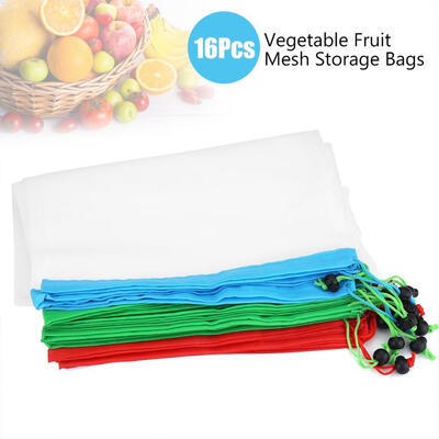 

16Pcs Reusable Washable Vegetable Fruit Mesh Bags Storage Pouch with Drawstring Closure Fruit Mesh Bag Fruit Bag
