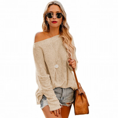 

Womens Knit Bottoming Shirt T-Shirt Shoulder Long Sleeve Loose Top