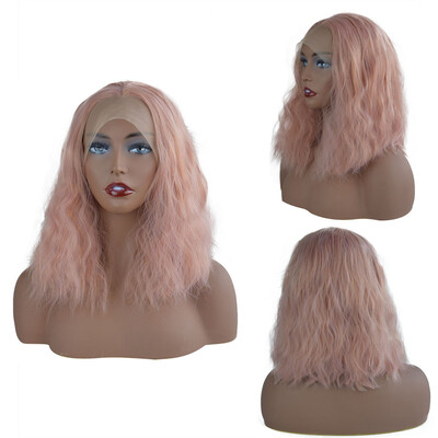 

〖Follure〗Natural Party Curly Lace Front Synthetic Wig Women Pink Short Wave Wavy Wigs