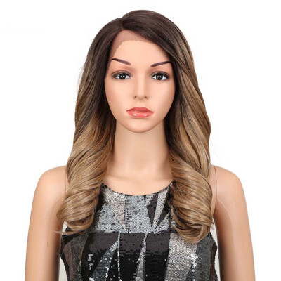 

Noble 20"Inch High Temperature Fiber Hair Omber Gold Wavy Hair Long Loose Wavy Wigs Red Synthetic Lace Front Wig