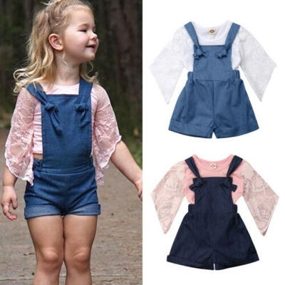 

2PCS Toddler Baby Boys Girls Lovely Romper T-Shirt Tops Suspender Shorts Set Outfits