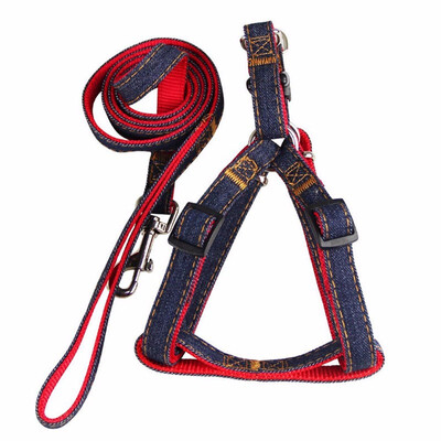 

Dog Harness Leash Set Heavy Duty Denim Dog Leash Collar 1 Set