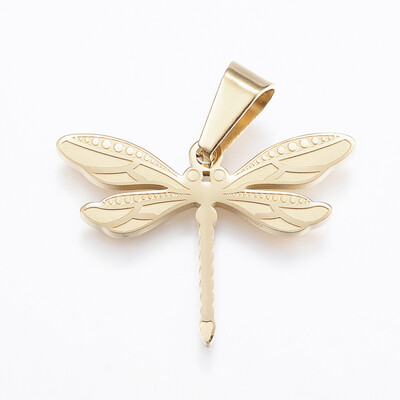 

304 Stainless Steel Pendants Dragonfly Golden 20x30x2mm Hole 9x5mm