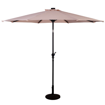 

10FT Patio Solar Umbrella LED Patio Market Steel Tilt W Crank Outdoor New-beige