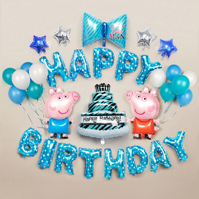 

Inkfish balloon blue pig 2982 Happy birthday party party hotel restaurant mall window decoration balloon cake background wall decoration wedding room layout