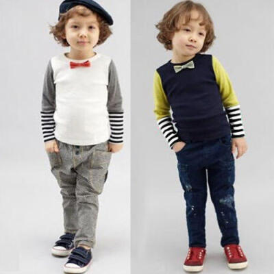 

Baby Boy Kids Child 2-7T Striped Long Sleeve Bowknot Crew Neck Pullover Shirts Tops T-Shirt Blouse