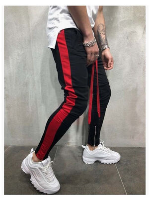 

MEN HIPSTER Jogger Gym Workout TRACK SIDE COLOR STRIPE TRACK ANKLE ZIP PANTS