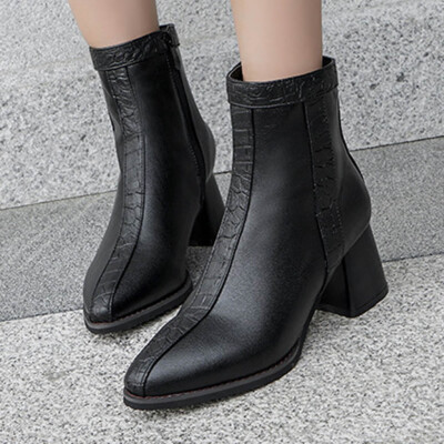 

Rose New Autumn And Winter Stitching Color Chunky Heels Boots Women High-Heeled Shoes