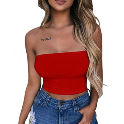 

Women Off Shoulder Elastic Tube Tops Bra Blouse Strapless Bandeau Crop Top Shirt