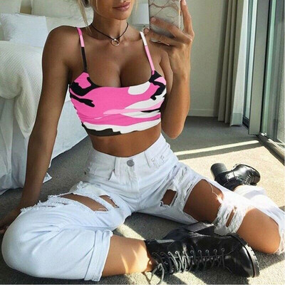 

New Womens Camouflage Strappy Cami Basic Bralet Gym Sports Crop Bra Vest Top