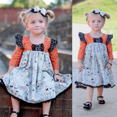 

Halloween Toddler Kids Baby Girl Cartoon Lace Princess Dress Clothes Outfits