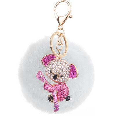 

8cm rex rabbit fur ball alloy diamond koala keychain cartoon couple bag car pendant