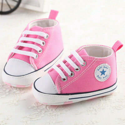 

Newly Toddler Kids Canvas Sneakers Baby Boy Girl Soft Sole Crib Non-slip Shoes
