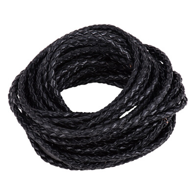 

PH PANDAHALL 1 Bag Black 3mm Round Folded Bolo PU Braided Leather Cord