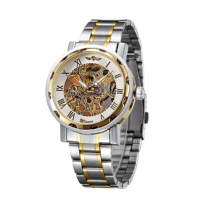 

Winner Men Luxury Stainless Steel Band Watches Casual Mechanical Skeleton Watch Fashion Hand-Wind Wristwatch