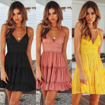 

Women Summer Boho Short Mini Dress Evening Cocktail Party Beach Dresses Sundress