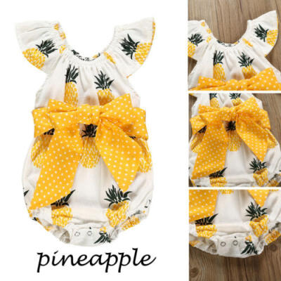 

Sweet Newborn Baby Girls Pineapple Romper Bodysuit Bowknot Sunsuit Outfit Summer