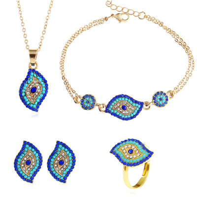 

Devil Eye Personality Circular Female Necklace Earrings Ring Bracelet Jewelry Set For Women