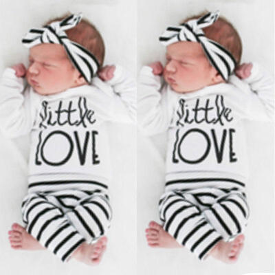 

Newborn Baby Boys Girls Romper Tops Striped Pant Hat Headband Outfit Clothes Hot