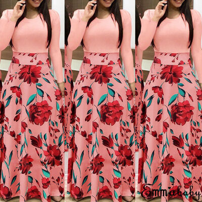 

Plus Size Ladies Long Sleeve Floral Boho Women Party Bodycon Maxi Dress Clothing