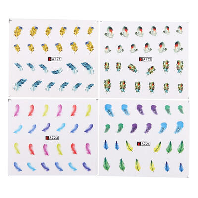 

〖Follure〗24pcs Feather Nail Art Water Transfer Sticker Rainbow Dream Decals