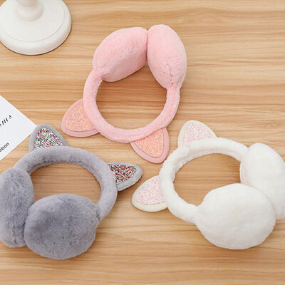 

Women Girl Cat Ear Muffs Earlap Sequin Earmuffs Winter Ear Warmer Earmuffs