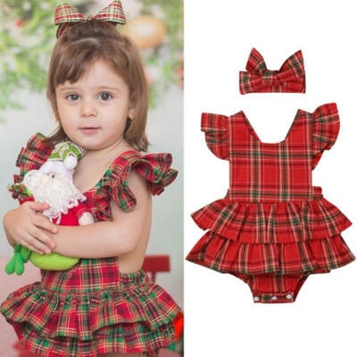 

Newborn Kids Baby Girls Clothes Ruffle Romper Dress Bodysuit Headband Outfit Set