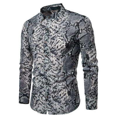 

Fashion Men Summer Casual Dress Shirt Mens snakeskin Long Sleeve Shirts Tops Tee