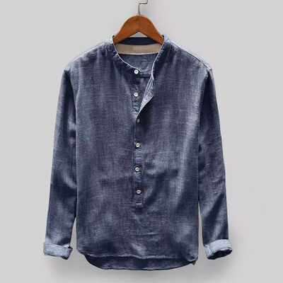 

Mens Linen Long Sleeve Shirt Summer Cool Loose Casual V-Neck Shirts Tops -3XL