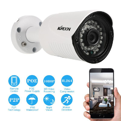 

KKmoon 1080P HD POE IP Camera 20MP 4mm 129 for Sony CMOS H264 P2P Onvif 36 IR LEDS Night View IR-CUT Motion Detection Water