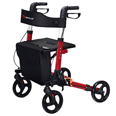 

Folding Medical Rollator Lightweight Aluminum Walker for Seniors-Red