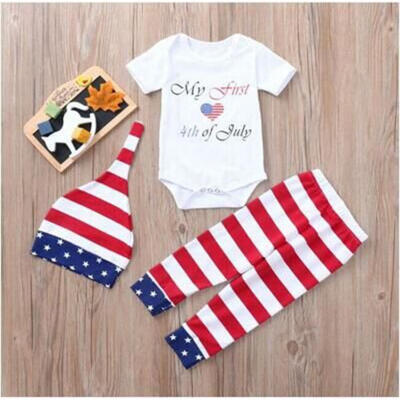 

Newborn Baby Girls My First 4th of July RomperPant 3Pcs Outfits