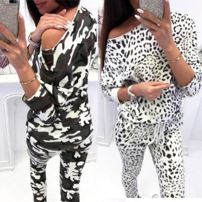 

Leopard Print Camouflage Tracksuit Sweatshirt Blouse Pants Sets Casual Sport Wear Suit