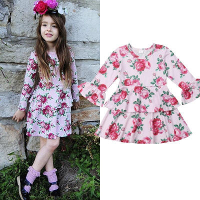 

Fancy Toddler Kid Baby Girl Flower Layered Dress Long Sleeve Party Dress Clothes