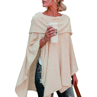 

Women Warm Off Shoulder Irregular Sweater Cloak Poncho Pullover Top Shirt Blouse