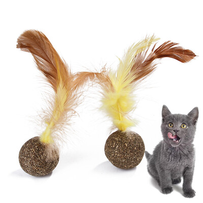 

Natural Catnip Mint Cat Ball Cat Feather Treat Ball Toy Cat Scratcher Ball Motion Activated Teeth Cleaning Grinding Playing Chasin
