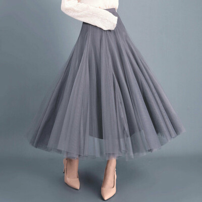 

Women High Waist Pleated Tulle Tutu Dress Lady Evening Beach Long Maxi Skirts