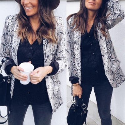 

Fashion Women Autumn Causal Snakeskin Print Long Sleeve Coat Jacket Tops