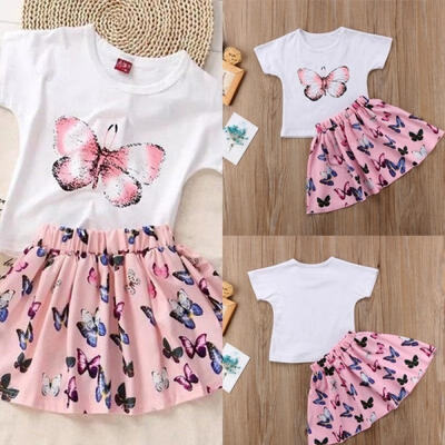 

Kids Baby Girls Butterfly Dress Summer T-shirt TopsSkirts Princess Outfits Set