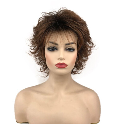 

StrongBeauty Short Red With Dark Roots Ombre Choppy Layers Synthetic Hair Wig Wigs for women