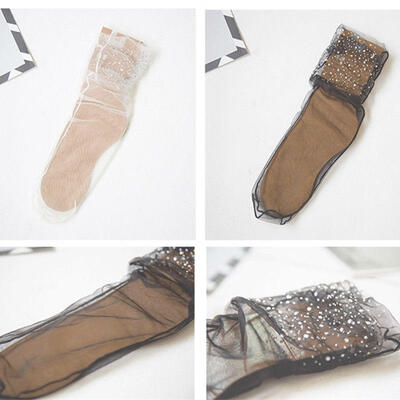 

Women Girls Transparent Glitter Crystal Silk Lace Elastic Short Ankle Socks