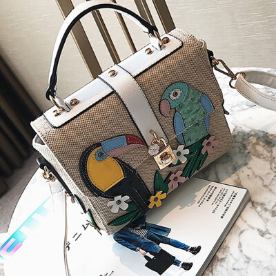 

Tailored Women Fashion Canvas Patchwork Birds And Flowers Shoulder Handbag Casual Bag